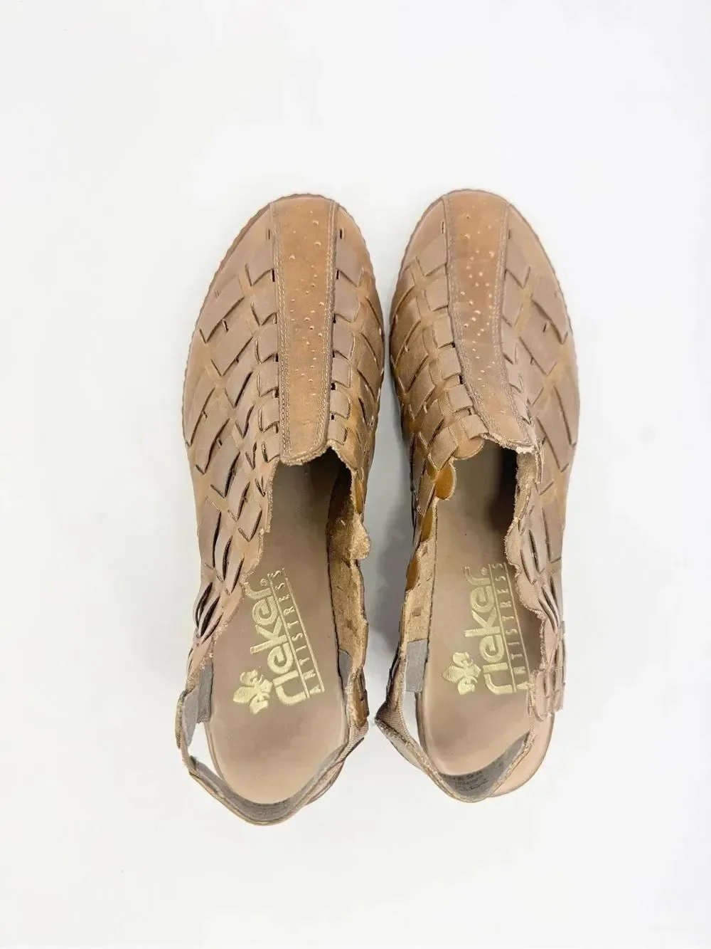 Rocker SINA Brown Woven Leather Closed Toe Heeled Anti stress Slingback Shoes